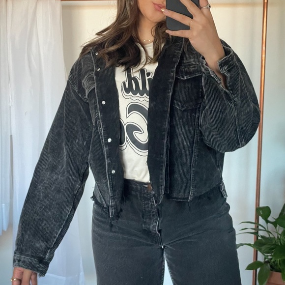 Black Distressed Corduroy Jacket - Picture 2 of 2